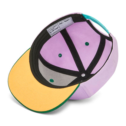Cappellino bambino rosa con visiera verde dettaglio etichetta interna Hello Hossy
