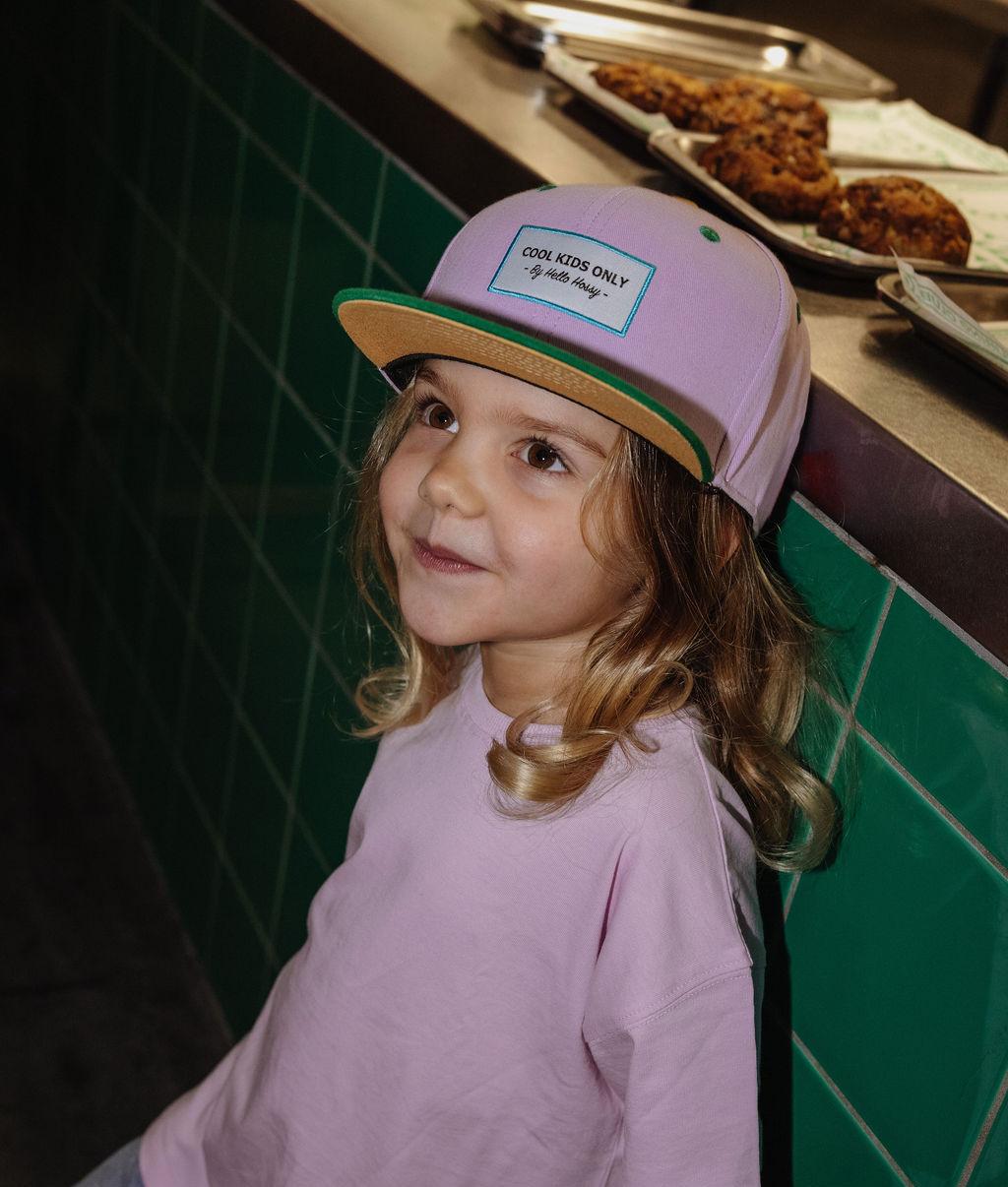 Cappellino bambino bicolore rosa e verde visiera piatta Hello Hossy