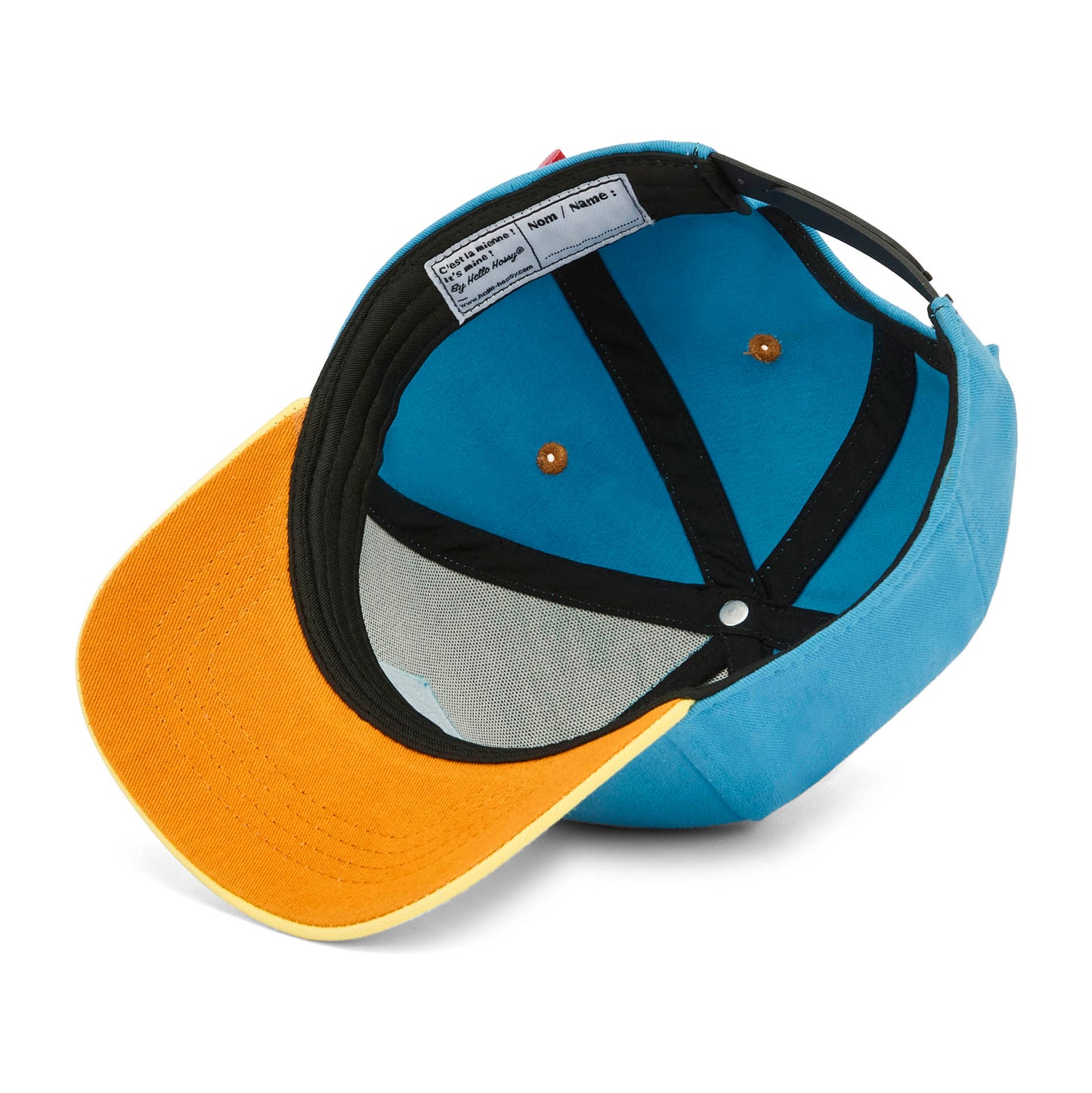 Cappellino bambino blu visiera gialla interno nero Hello Hossy