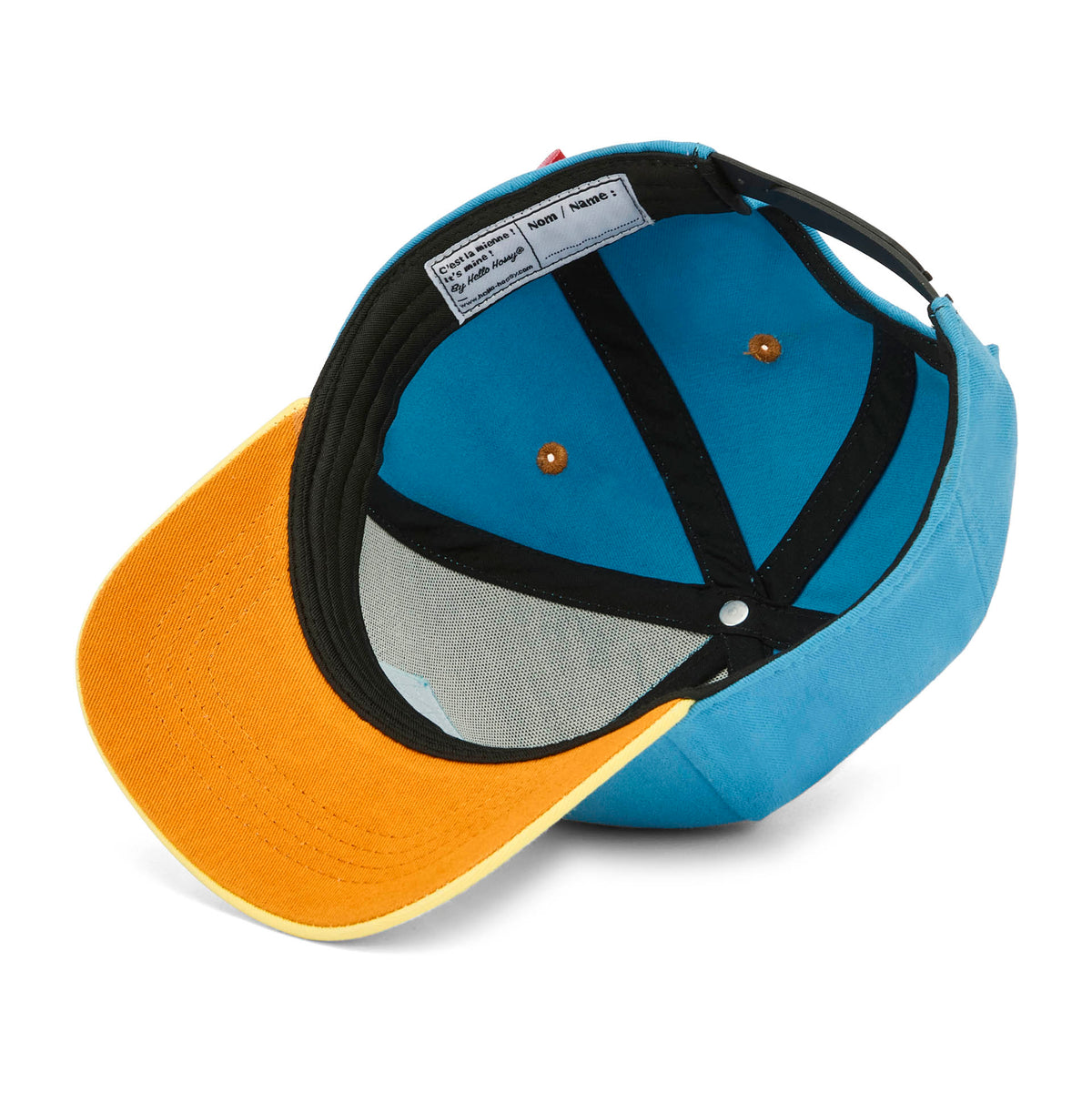 Cappellino bambino blu visiera gialla interno nero Hello Hossy