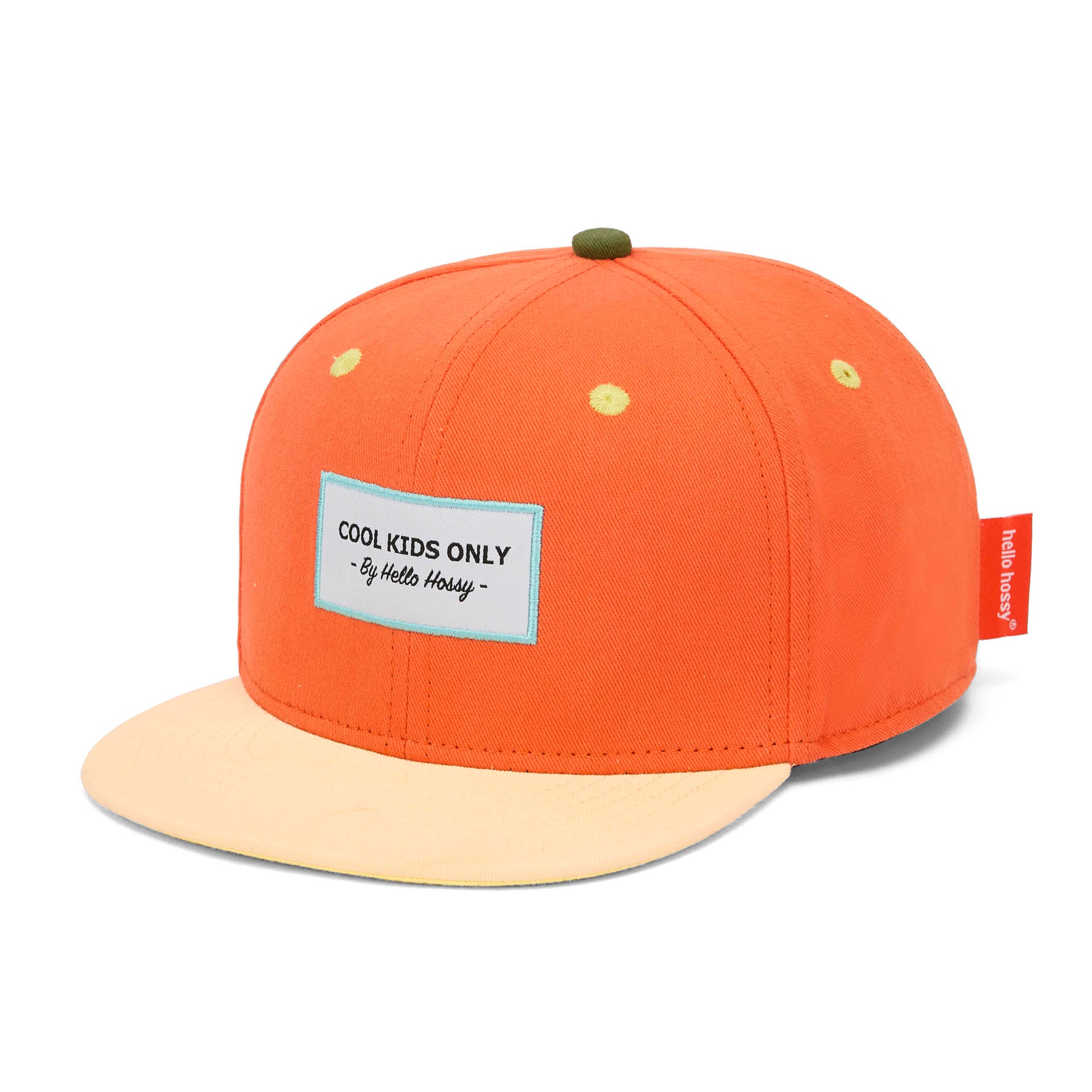 Cappellino bambino arancione giallo con visiera piatta e ricamo Cool Kids Only Hello Hossy