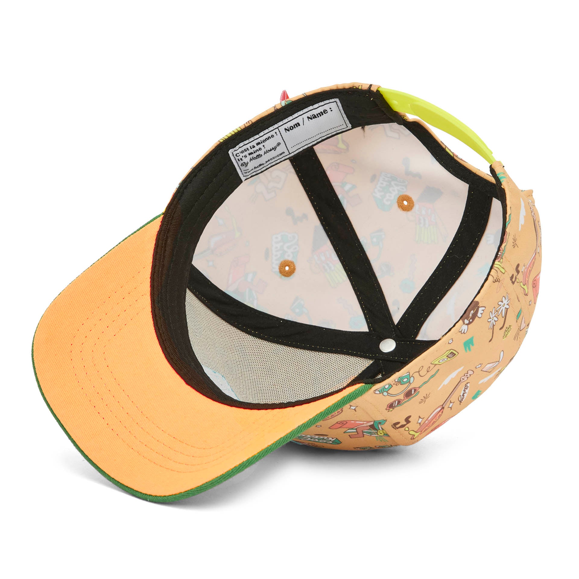 Cappellino bambino verde cammello stampato musica visiera curva Hello Hossy