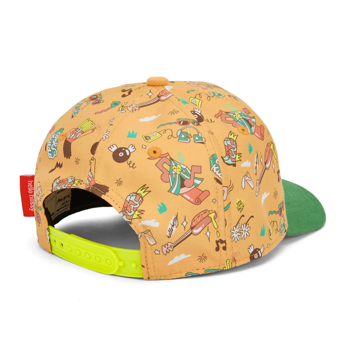 Cappellino bambino cammello con stampa musica, visiera verde regolabile Hello Hossy