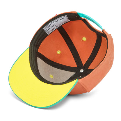 Cappellino arancione per bambini con visiera piatta gialla all'interno Hello Hossy
