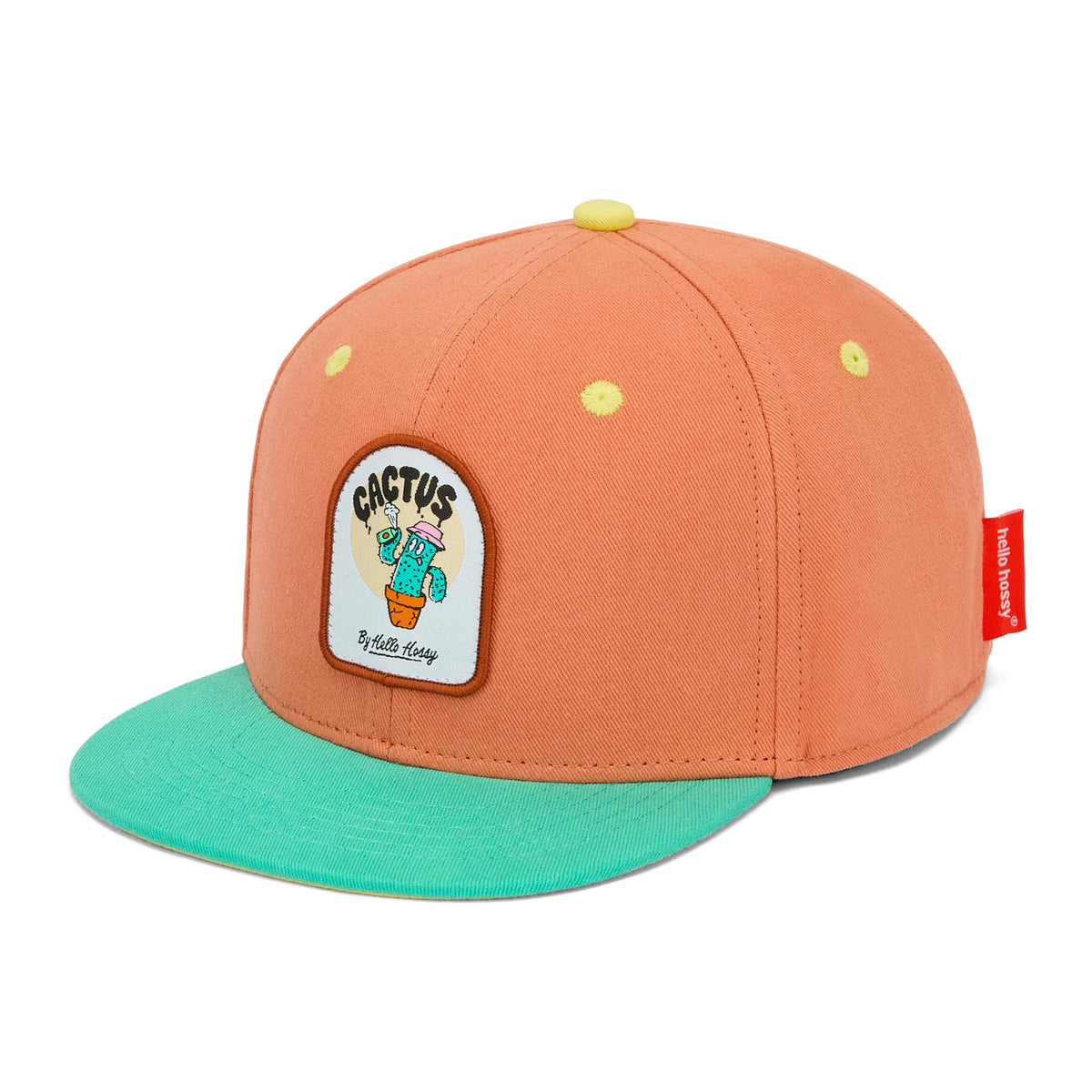 Cappellino bambino arancione visiera verde patch cactus Hello Hossy