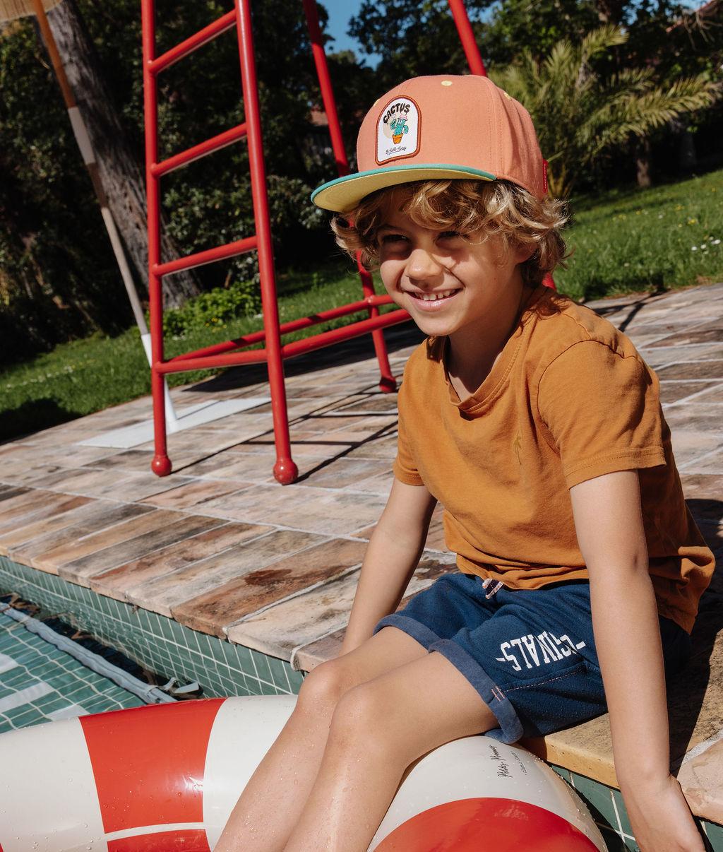 Cappellino bambino marrone visiera piatta verde patch Hello Hossy