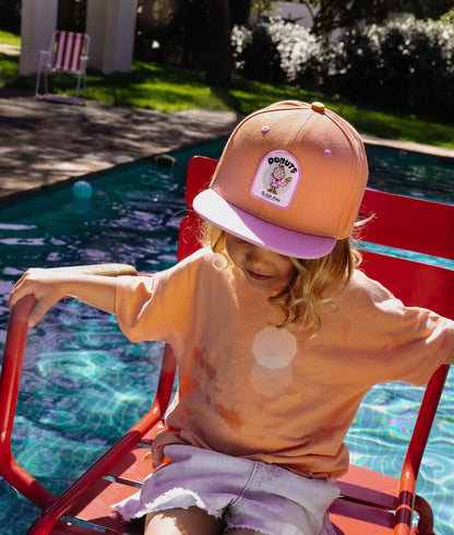 Cappellino bambino arancione rosa patch donuts visiera piatta Hello Hossy