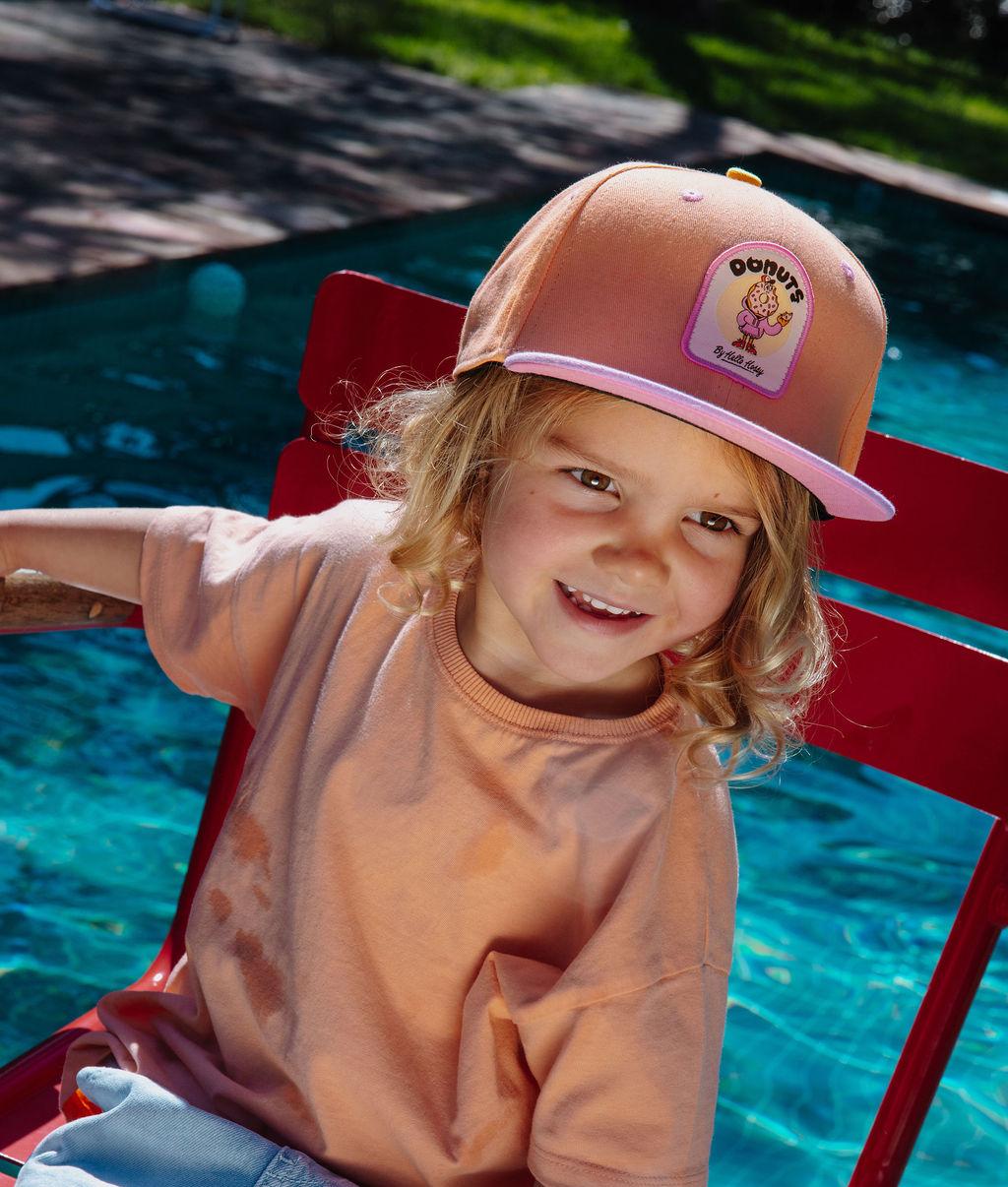 Cappellino bambino arancione rosa patch donuts visiera piatta Hello Hossy