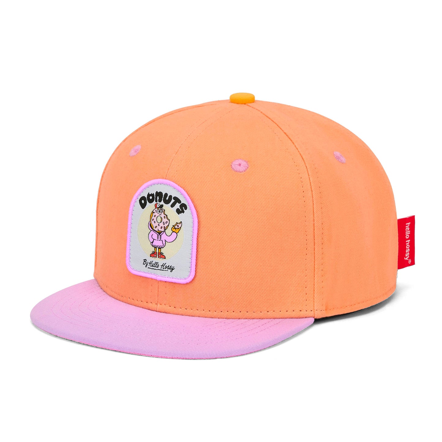 Cappellino per bambini arancione rosa con patch food, visiera piatta Hello Hossy