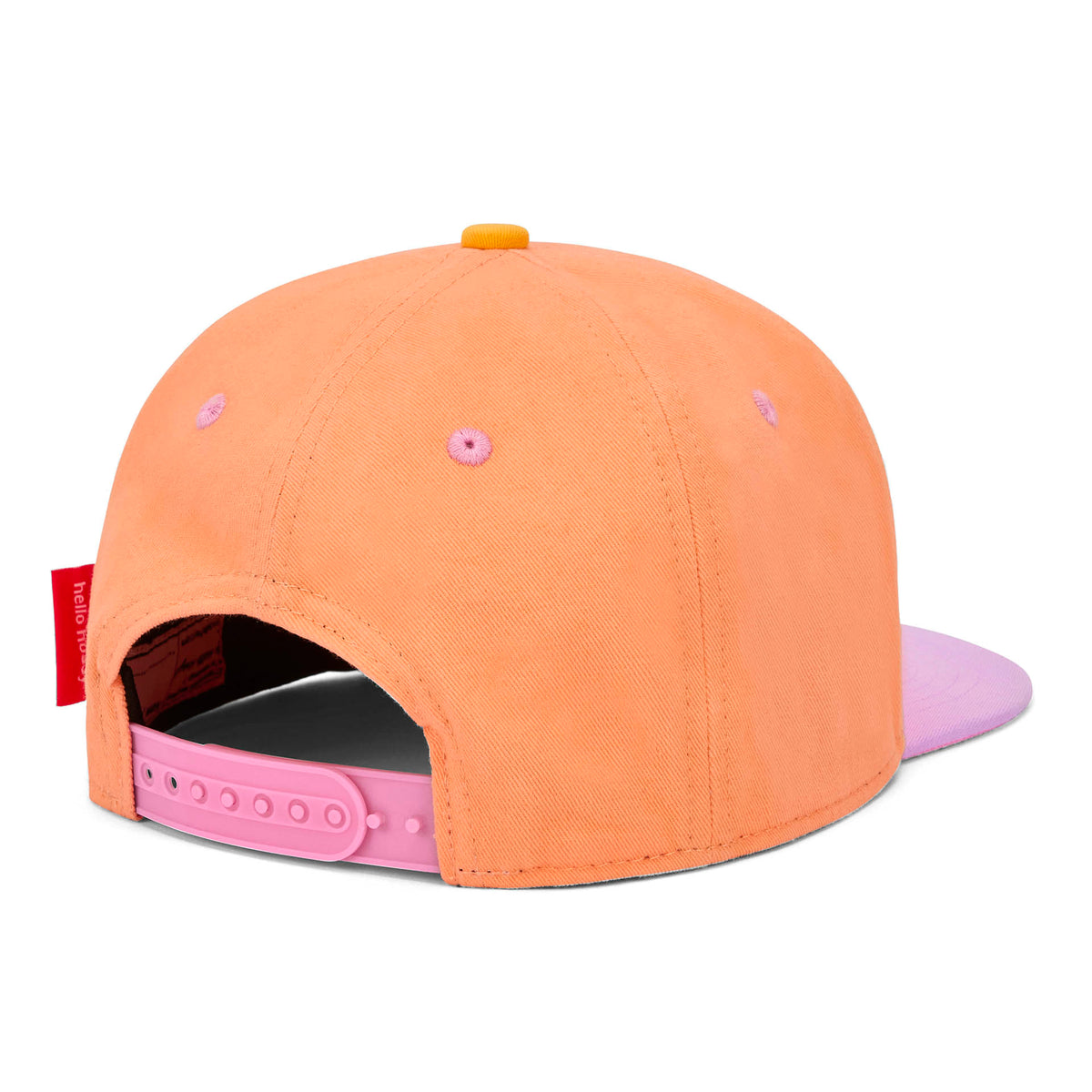 Cappellino per bambini arancione rosa, visiera piatta, dettaglio regolabile, Hello Hossy