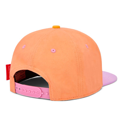 Cappellino per bambini arancione rosa, visiera piatta, dettaglio regolabile, Hello Hossy