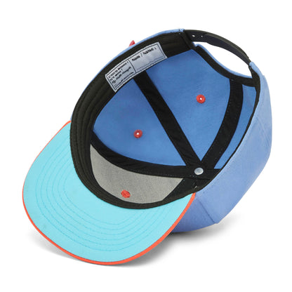 Cappellino bambino blu e arancione con stampa animali, visiera piatta Hello Hossy