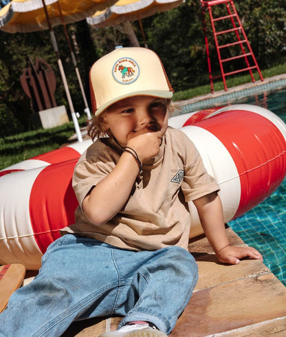 Cappellino bambino beige marrone con visiera curva e patch cavallo Hello Hossy