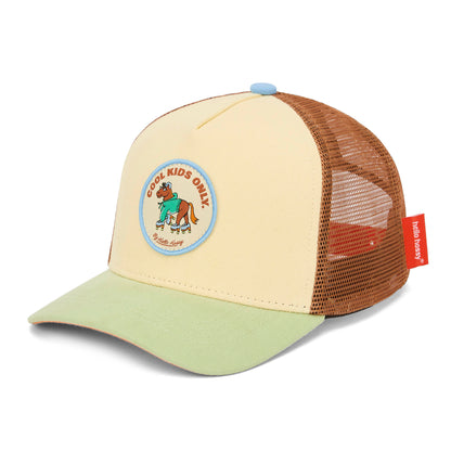 Cappellino bambino beige marrone verde visiera curva patch animali Hello Hossy