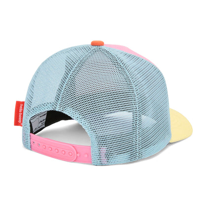Cappellino per bambini blu rosa giallo, visiera curva, rete Hello Hossy