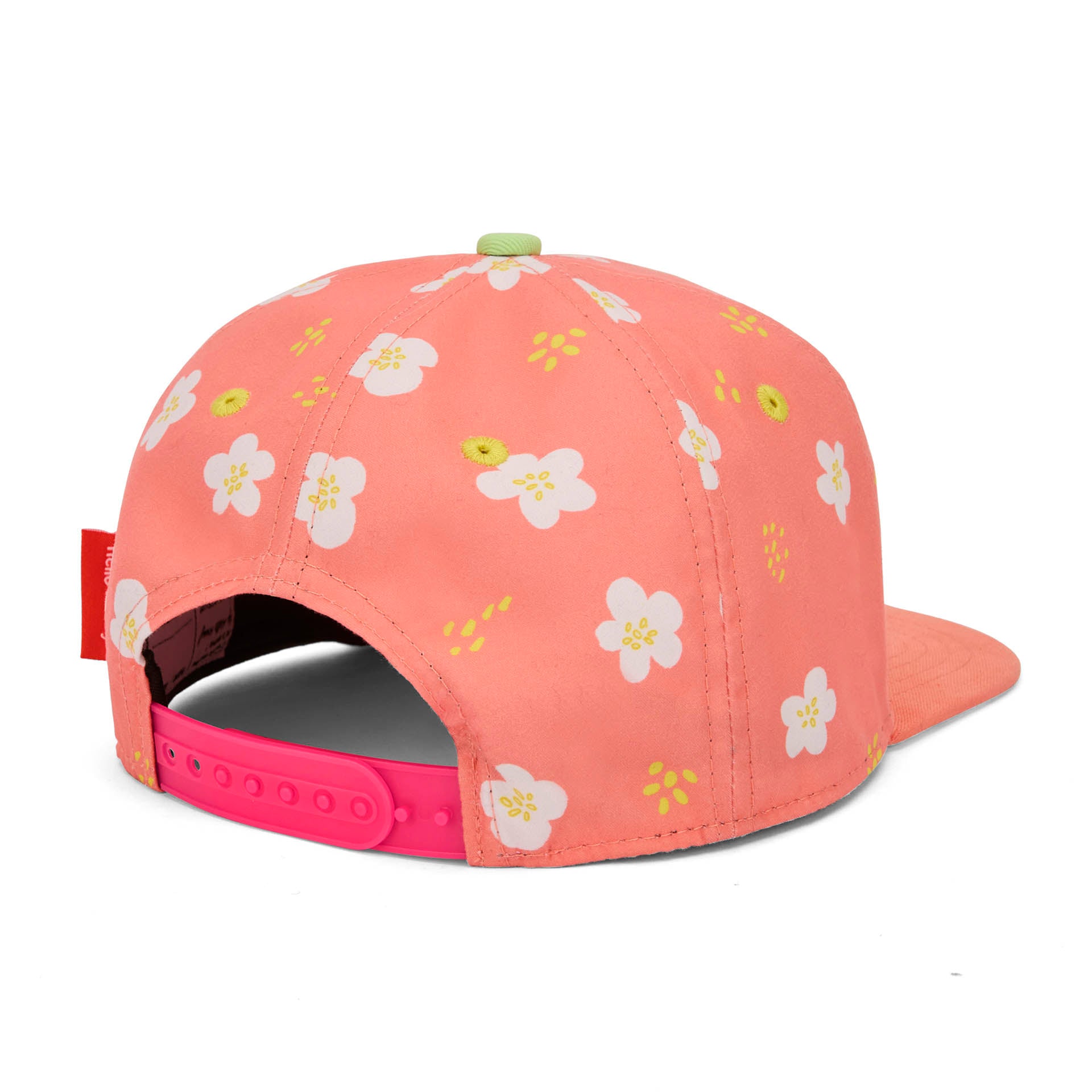 Cappellino bambino corallo a fiori visiera piatta dettaglio chiusura posteriore Hello Hossy