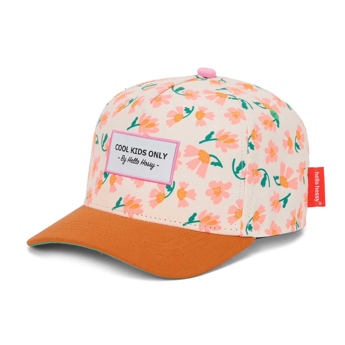Cappellino bambino color crema a fiori con visiera cammello, non indossato Hello Hossy