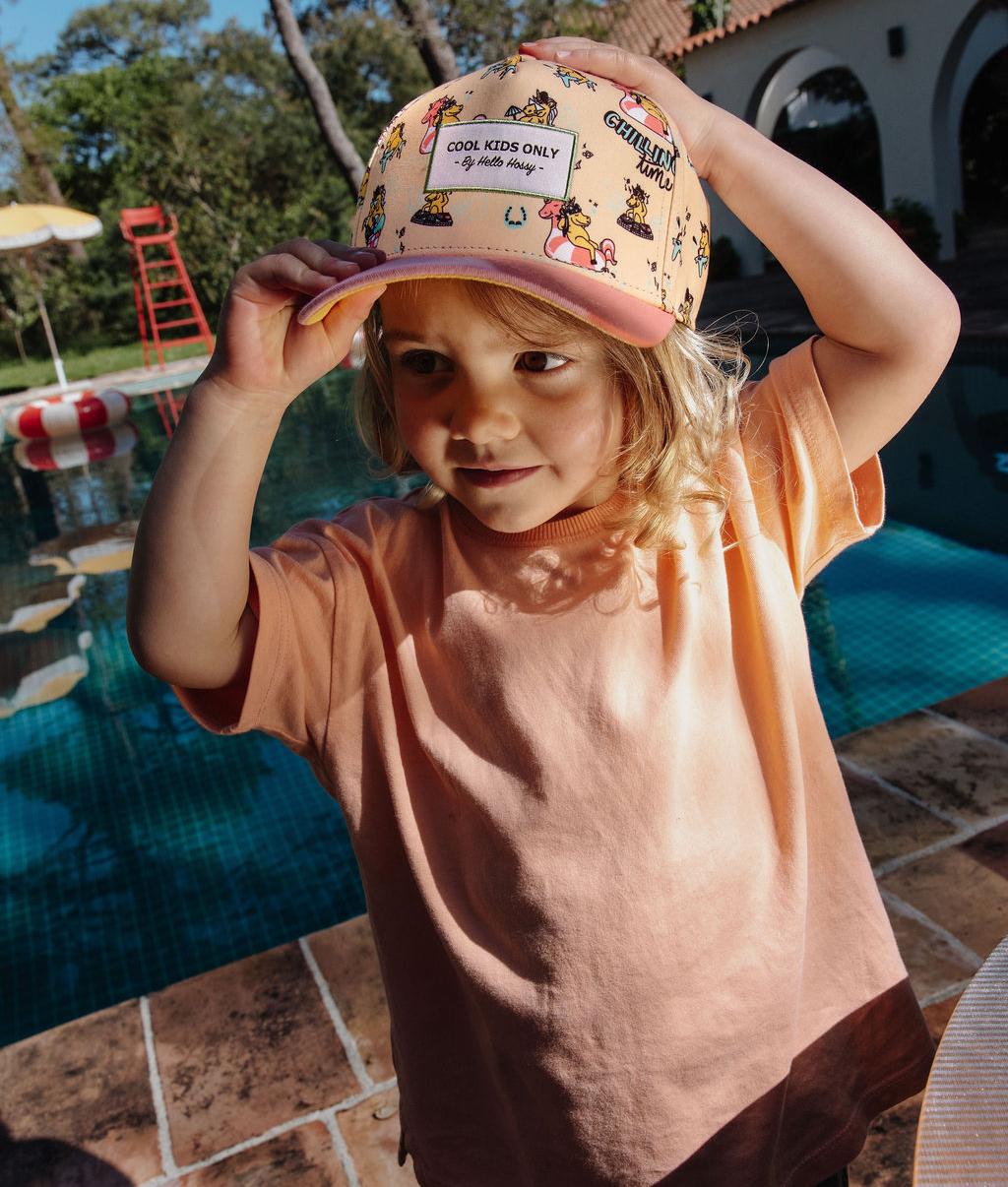 Cappellino bambino rosa stampa unicorno visiera curva patch Hello Hossy