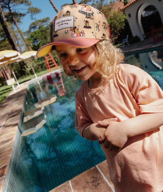 Cappellino per bambini rosa e giallo con stampa unicorno, visiera curva Hello Hossy