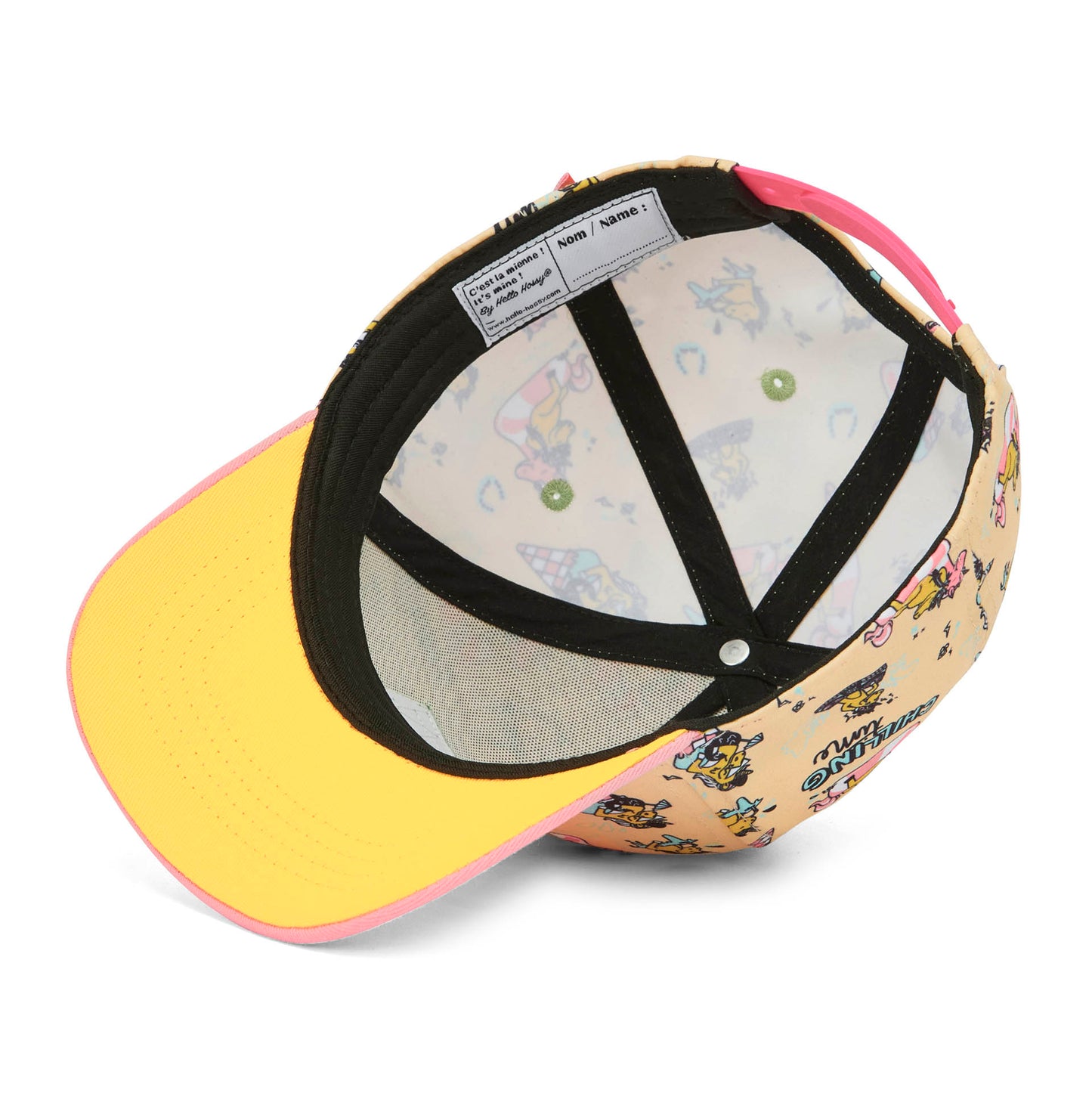 Cappellino da bambino rosa e giallo con stampa unicorno, visiera curva regolabile Hello Hossy
