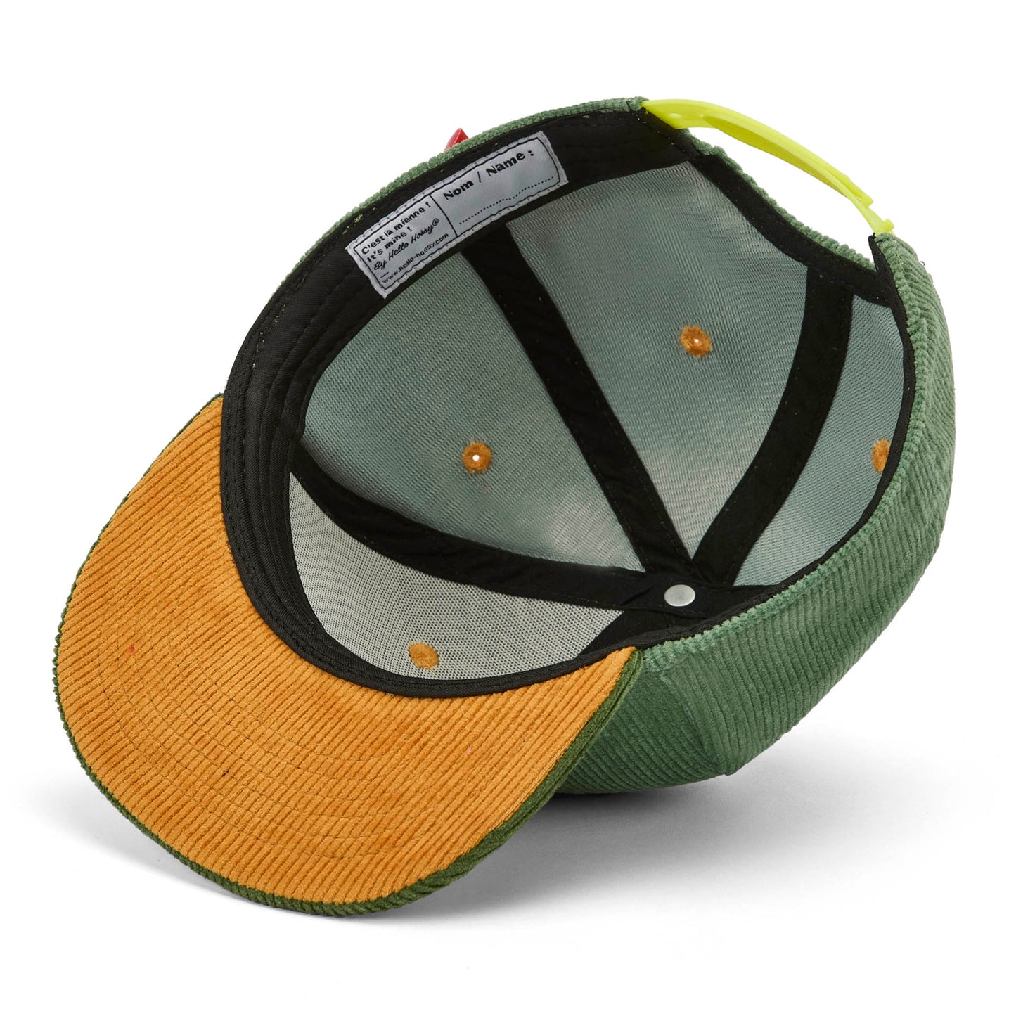 Cappellino in velluto verde Sweet Kiwi per bambino – dettaglio visiera