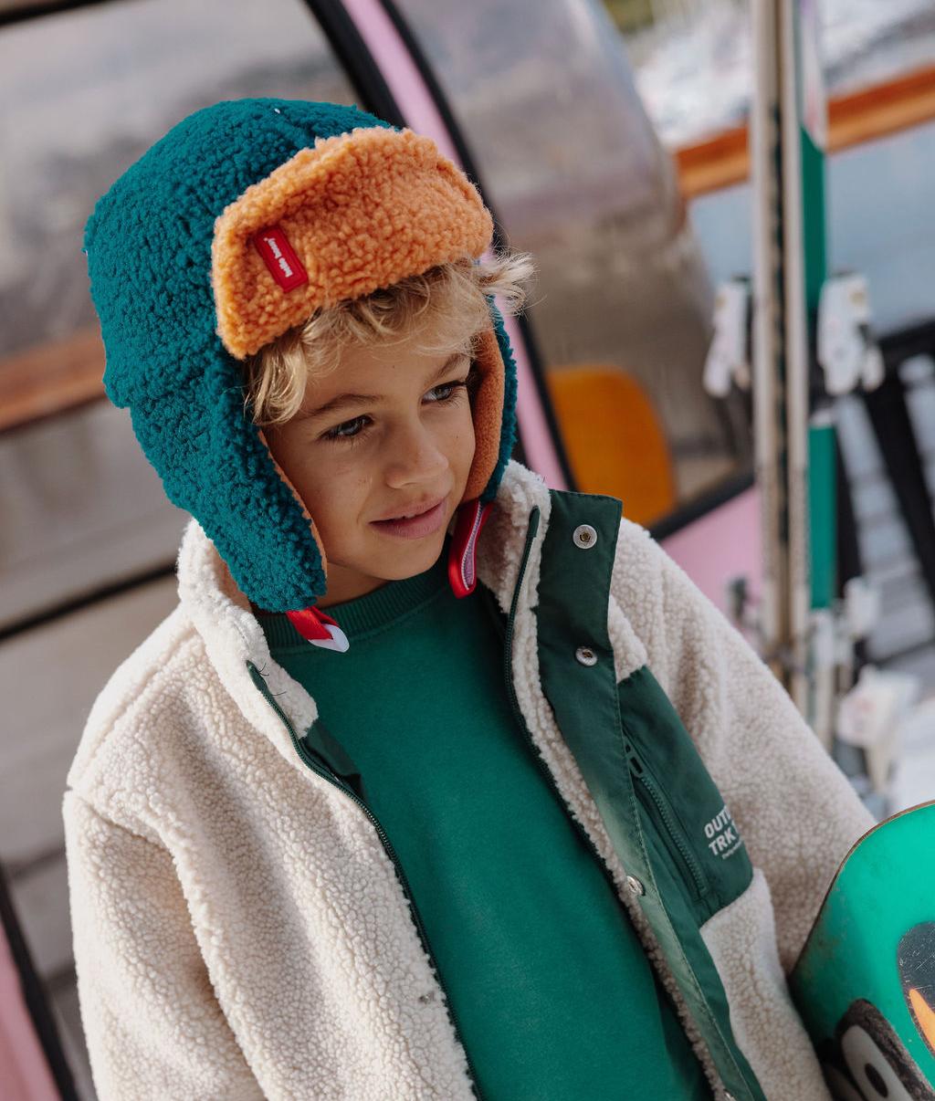 Colbacco bicolore per bambini blu cammello effetto sherpa Hello Hossy