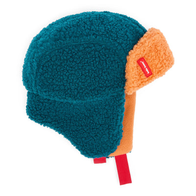 Colbacco da bambino blu e cammello, fodera in pile, cinturini rossi Hello Hossy