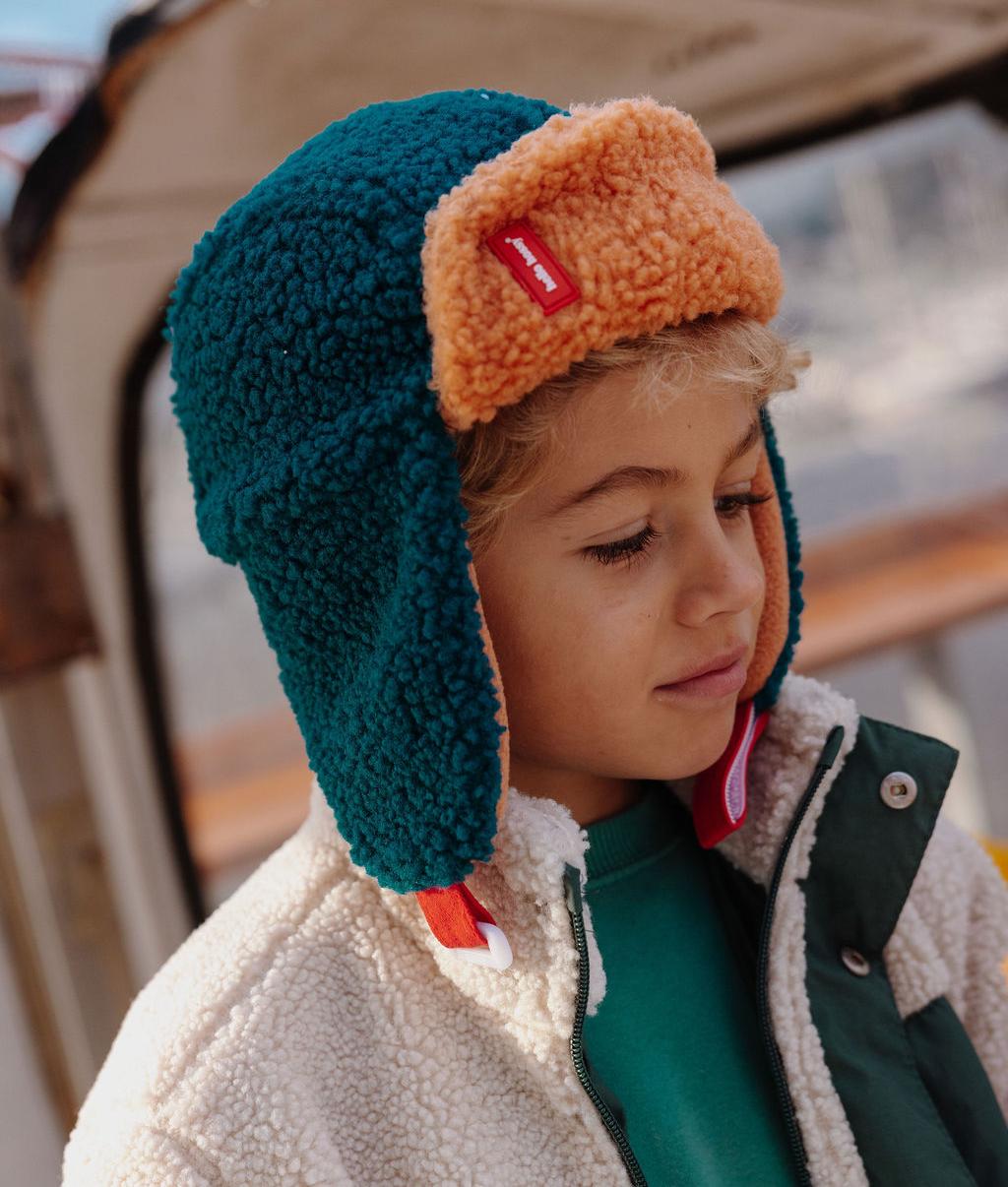 Colbacco bambino blu cammello effetto sherpa, doppie orecchie Hello Hossy