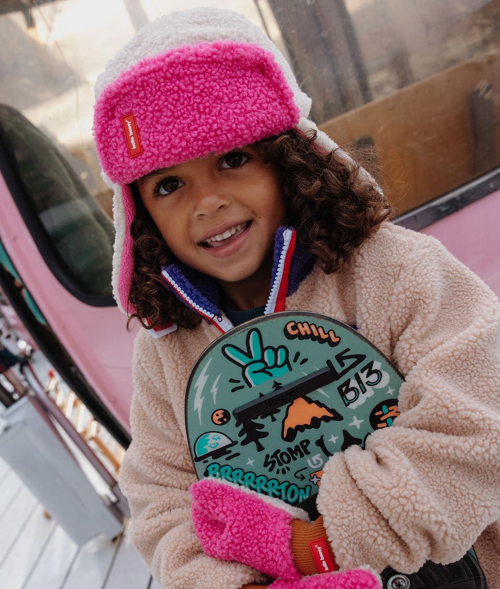 Colbacco per bambini bianco e rosa effetto sherpa Hello Hossy