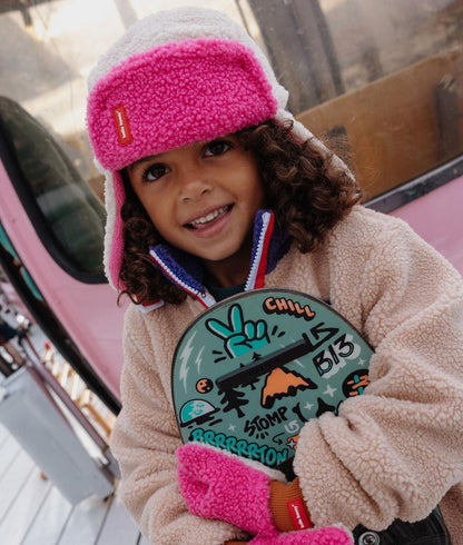 Colbacco per bambini bianco e rosa effetto sherpa Hello Hossy