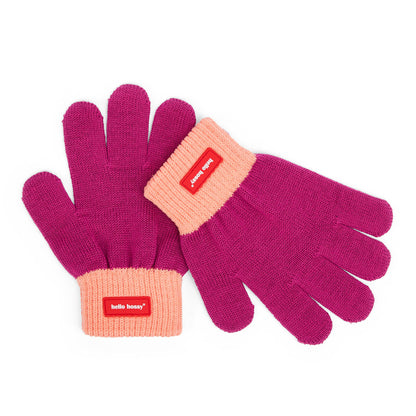Guanti per bambini viola con bordino arancione, etichetta Hello Hossy Hello Hossy