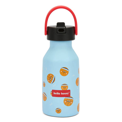 Borraccia bambino blu stampa sport palloni arancione manico rosso Hello Hossy