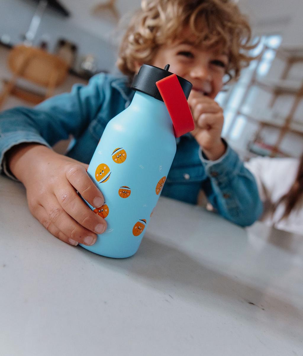 Borraccia blu per bambini con motivo Sport arancione, tappo nero Hello Hossy