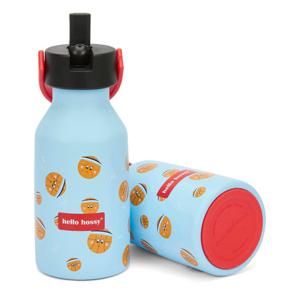 Borraccia bambino blu motivo sport manico arancione tappo nero Hello Hossy