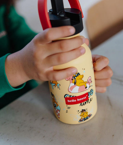 Borraccia gialla per bambini con motivo unicorno, manici rossi Hello Hossy