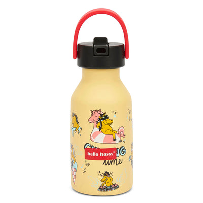 Borraccia bambino giallo motivo unicorno manico rosso Hello Hossy