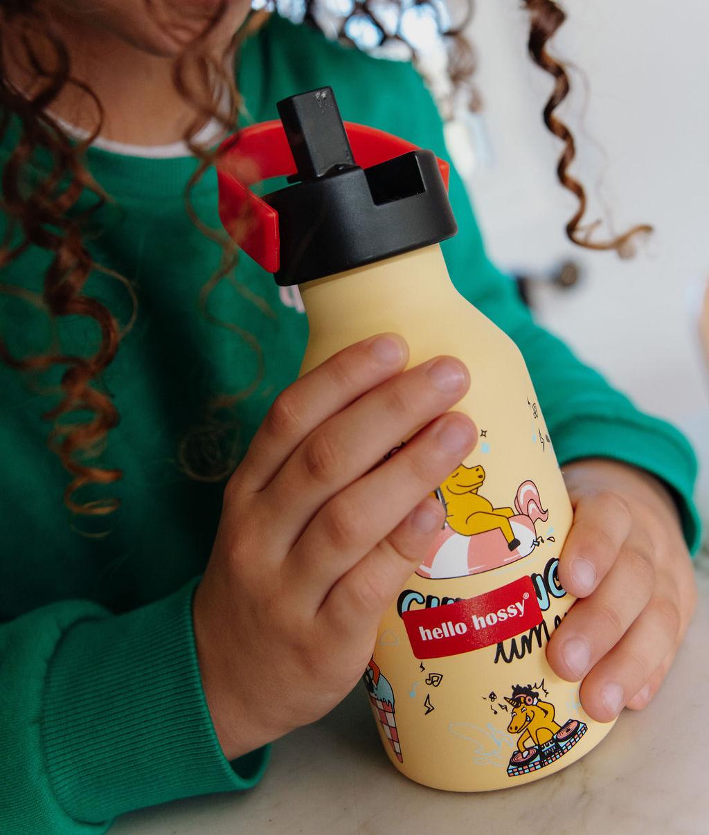 Borraccia gialla per bambino con motivo unicorno e tappo nero Hello Hossy