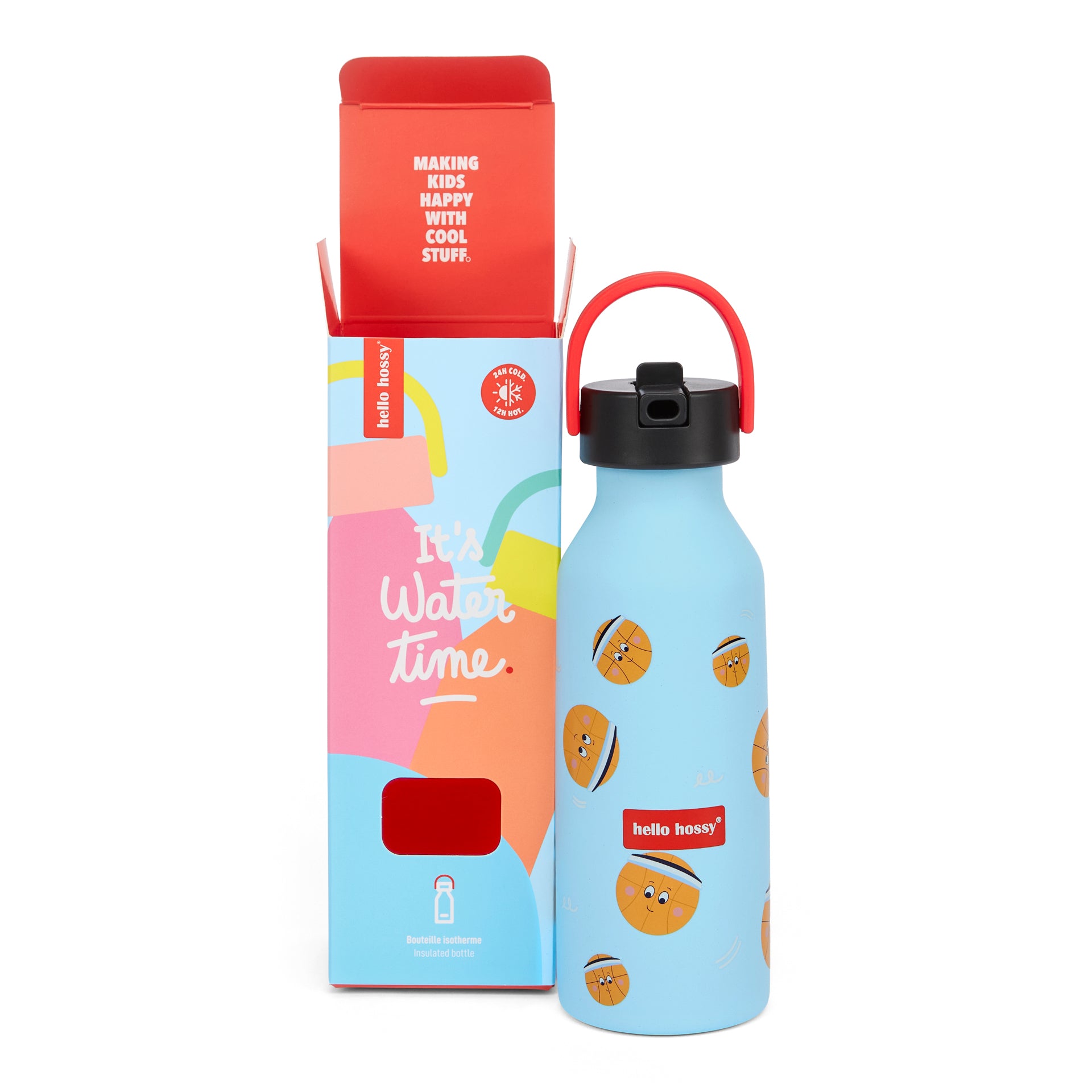 Borraccia bambino blu motivo Sport manico rosso Hello Hossy