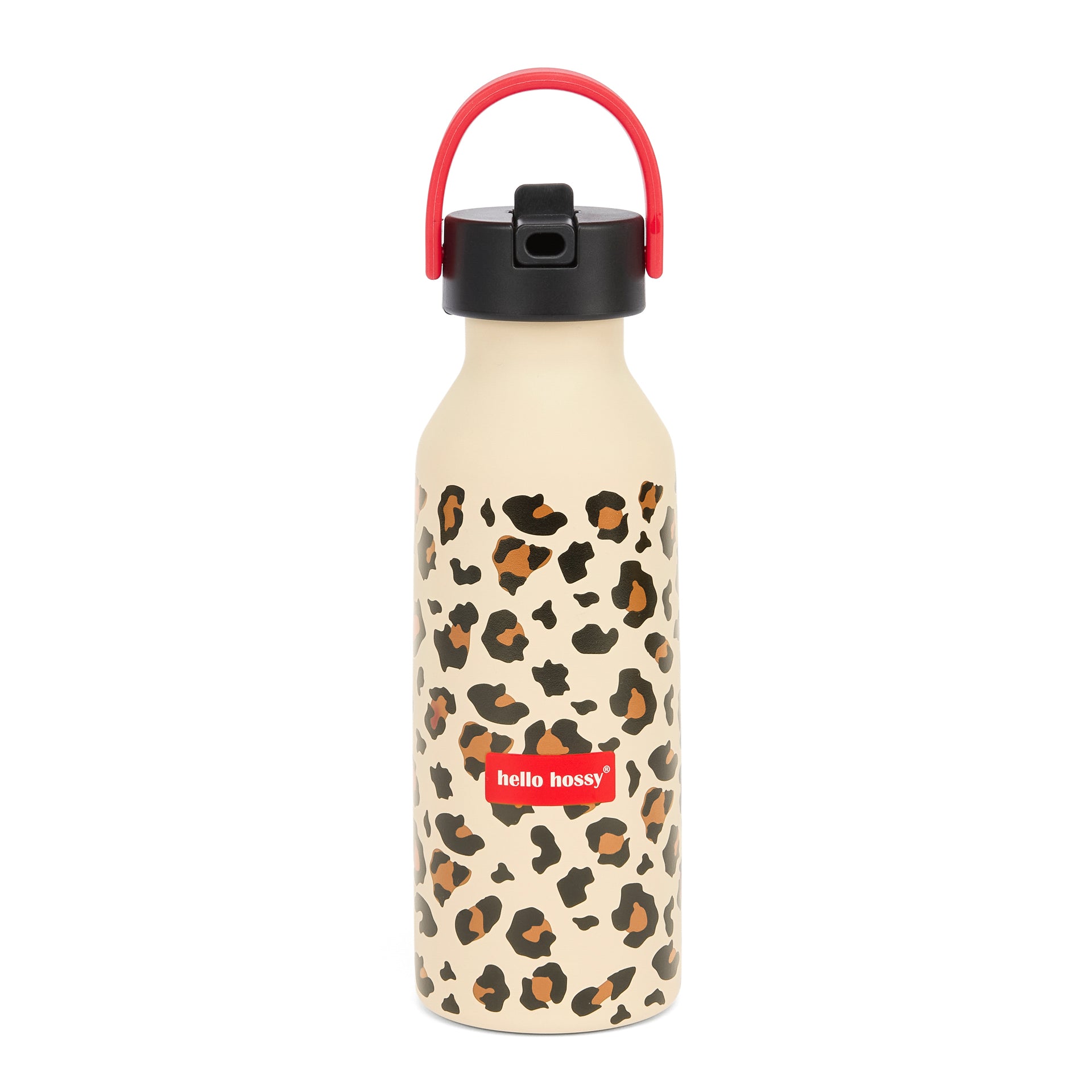 Borraccia bambino Beige stampato leopard manico rosso Hello Hossy