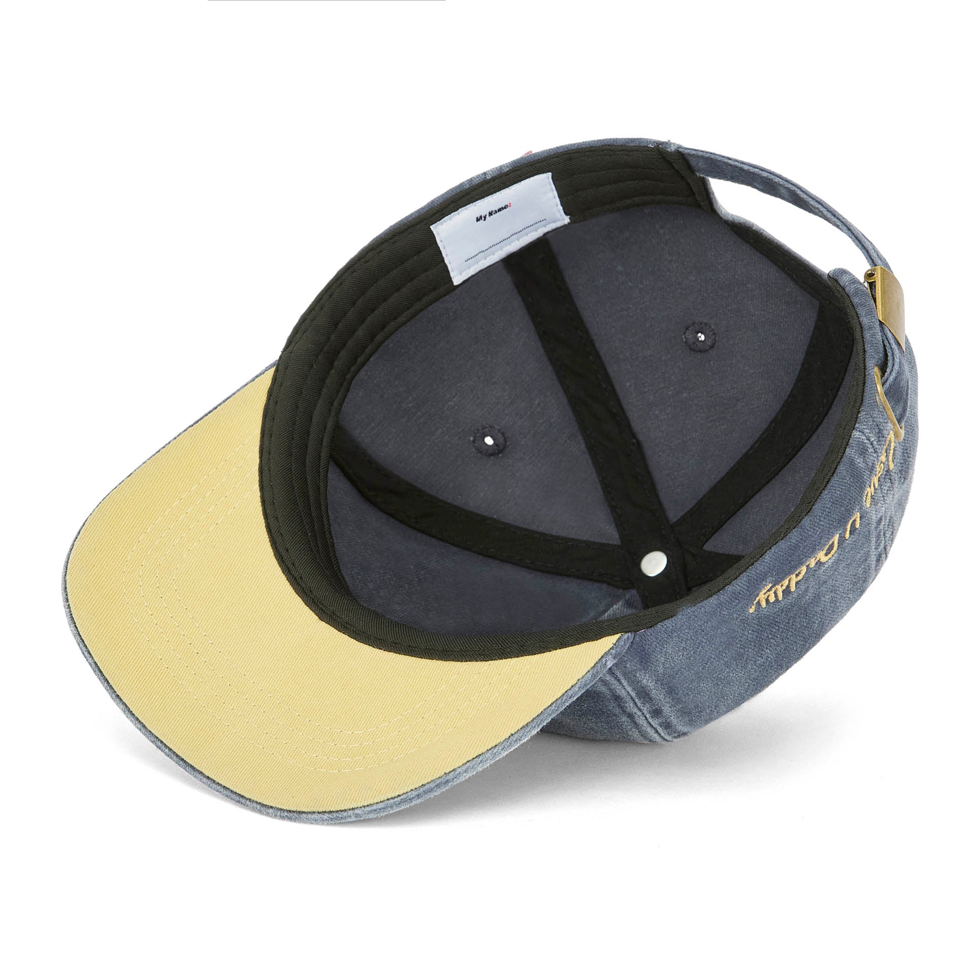Cappellino blu per bambini con visiera beige, ricamo con papà Hello Hossy