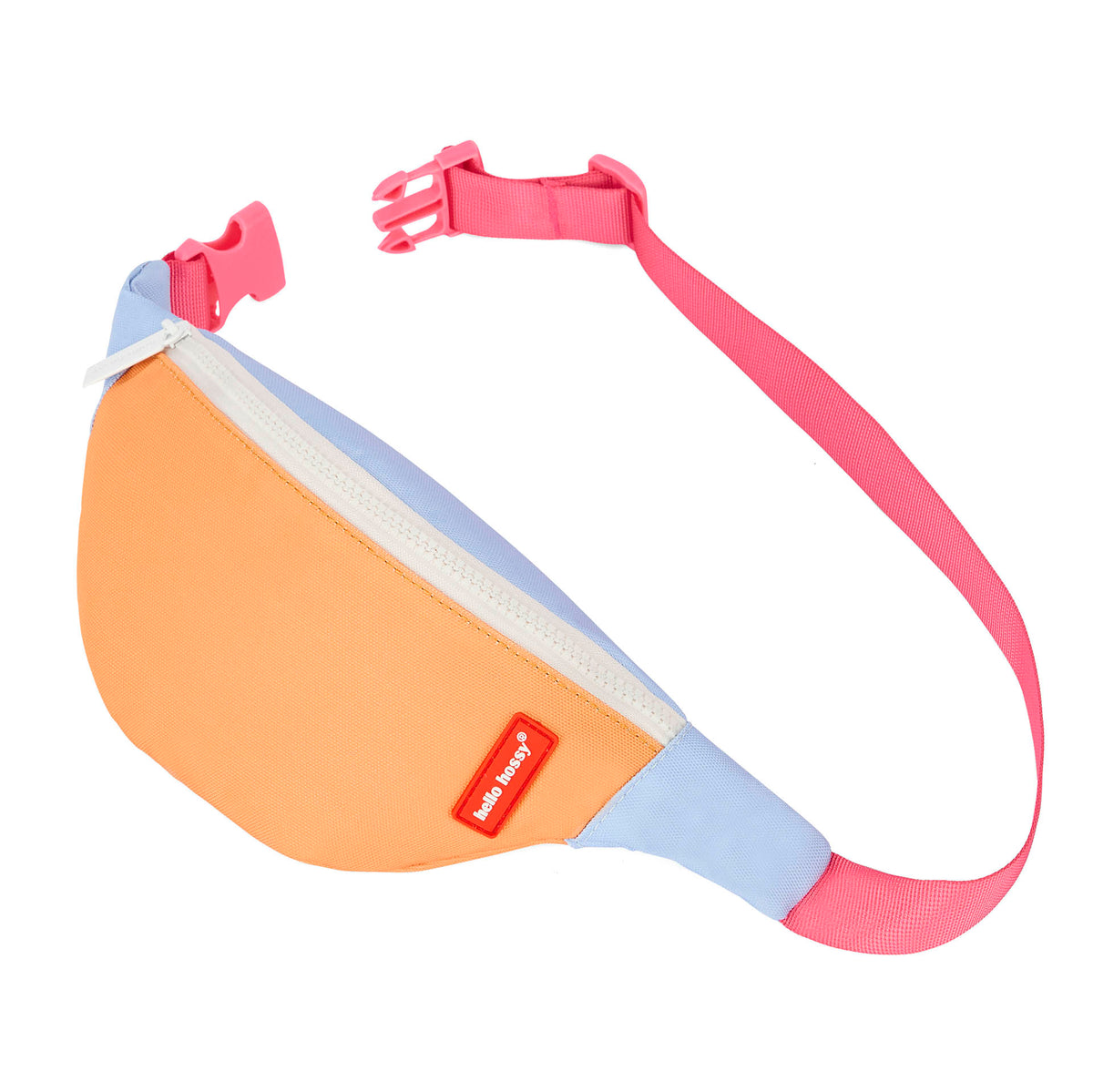 Marsupio bambino bicolore arancione e blu, tracolla rosa Hello Hossy