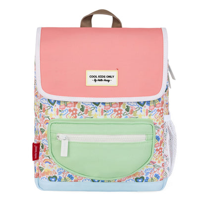 Zaino bambino bianco rosa stampa a fiori tasca verde Hello Hossy