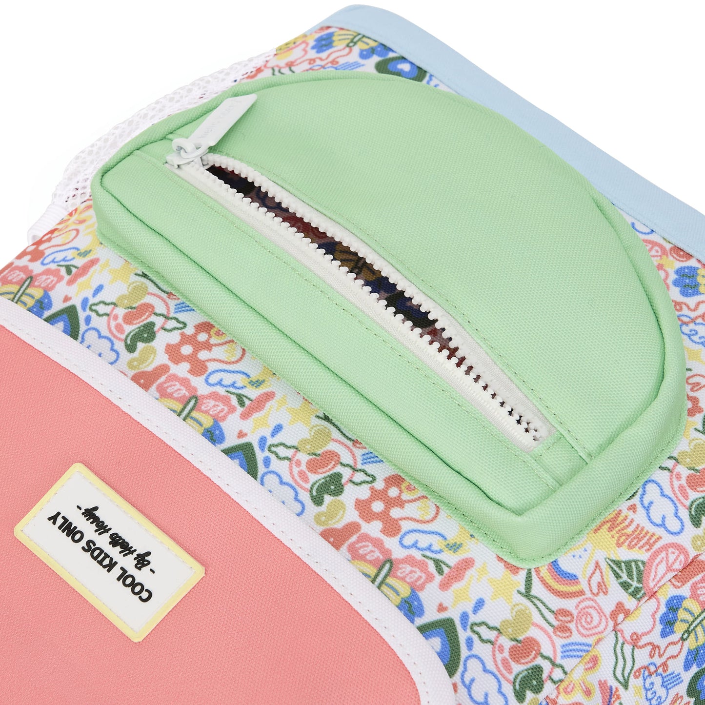 Zaino Happiness bambino bianco rosa stampato fiori tasca verde Hello Hossy