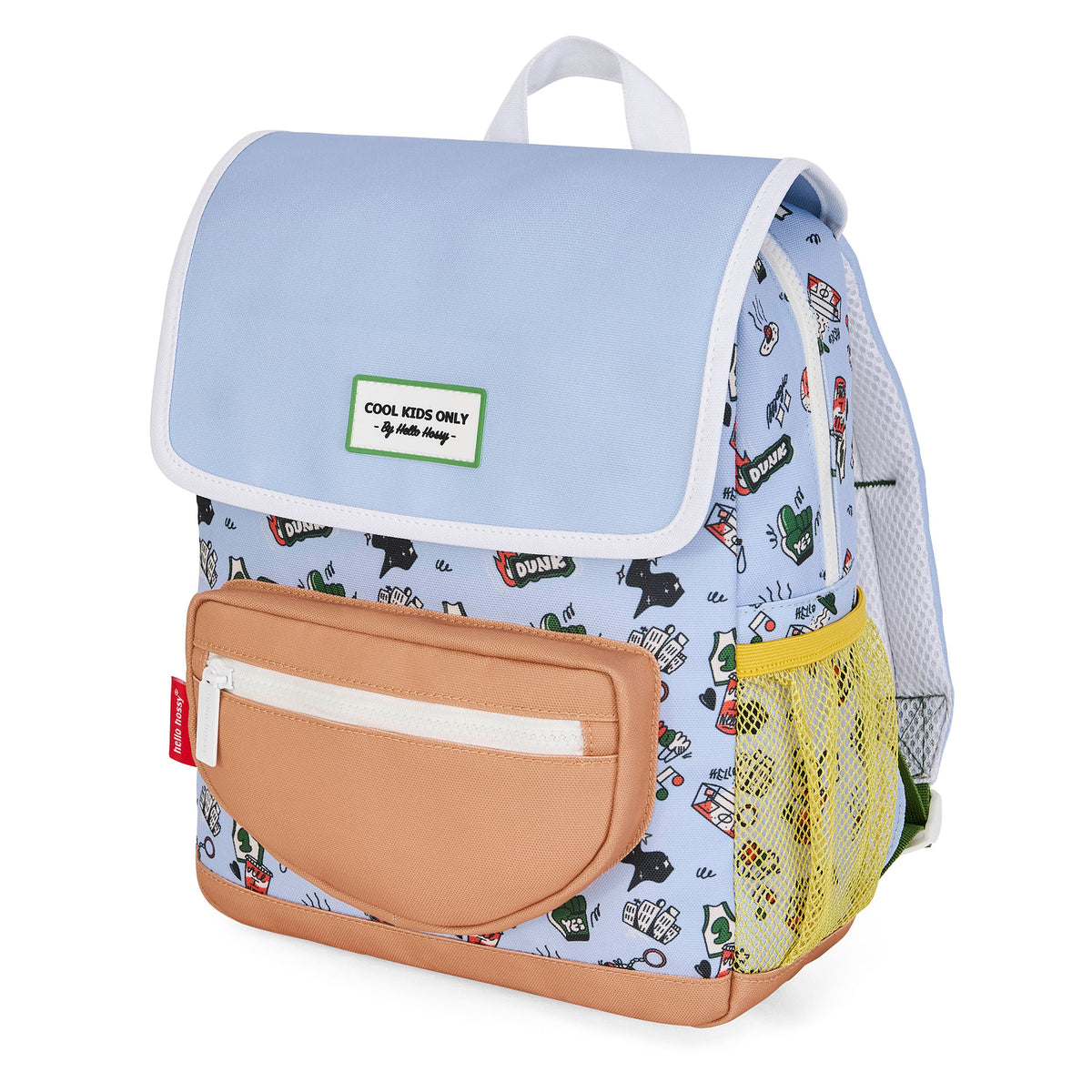 Zaino bambino blu motivo Sport tasca cammello rete gialla Hello Hossy