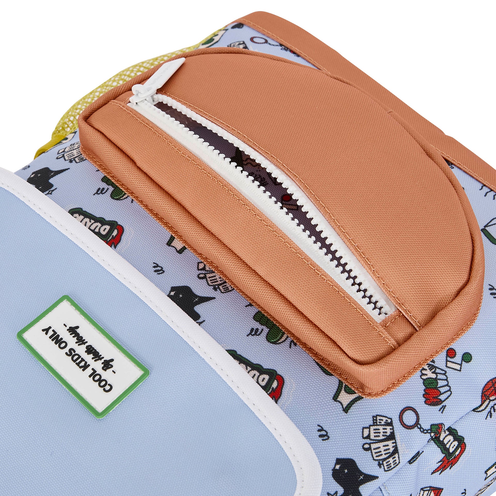 Zaino per bambini blu con motivo Sport e tasca arancione, Hello Hossy