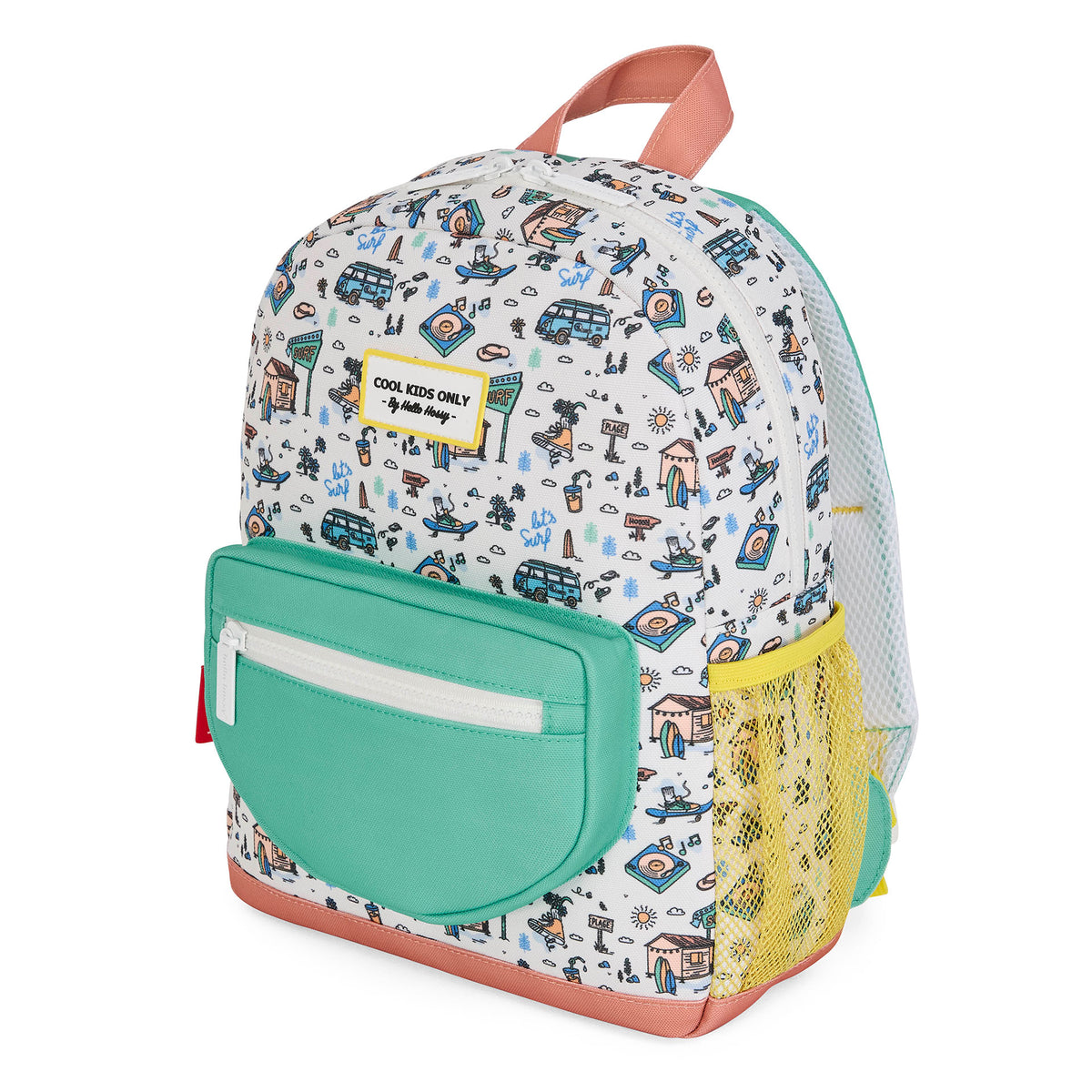 Zaino bambino bianco motivo Van tasca a rete giallo Hello Hossy