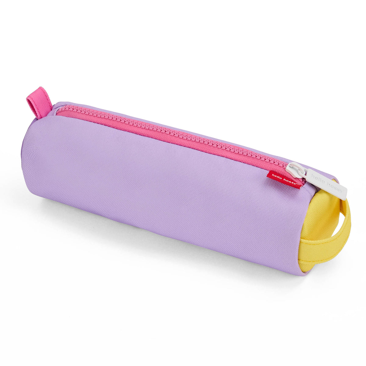 Astuccio scolastico per bambini viola con zip rosa e dettaglio giallo Hello Hossy