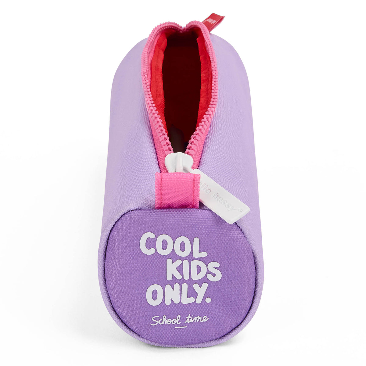 Astuccio scolastico bambino viola zip rosa scritta Cool Kids Only Hello Hossy