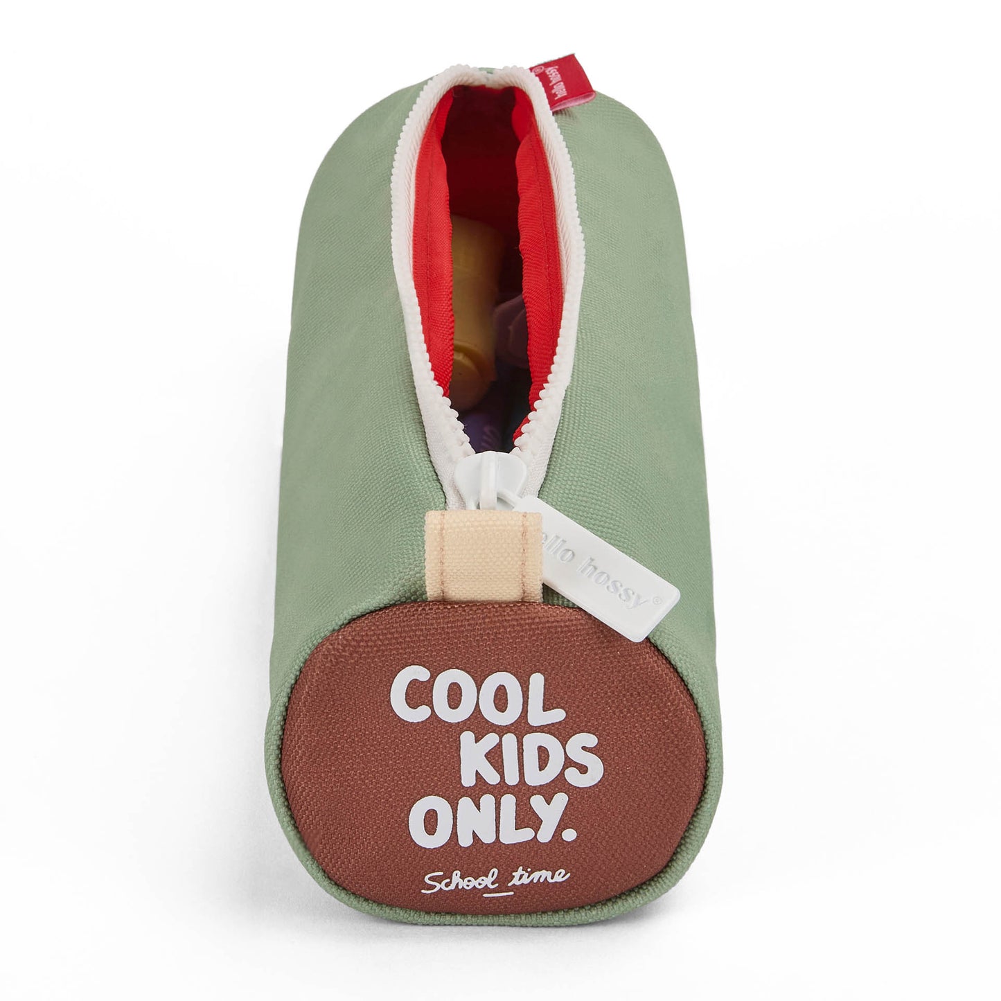 Astuccio scolastico bambino verde apertura con zip rossa scritta Cool Kids Only Hello Hossy