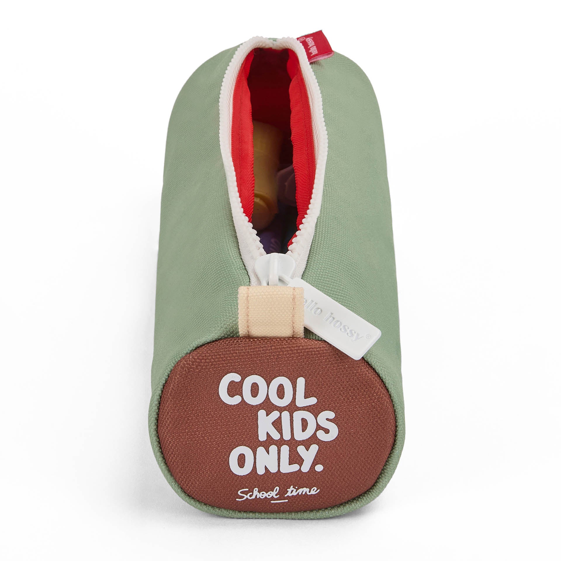 Astuccio scolastico bambino verde apertura con zip rossa scritta Cool Kids Only Hello Hossy